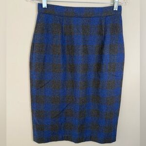 Good Work Clothes wool blend checkered plaid mini skirt blue gray SZ 10